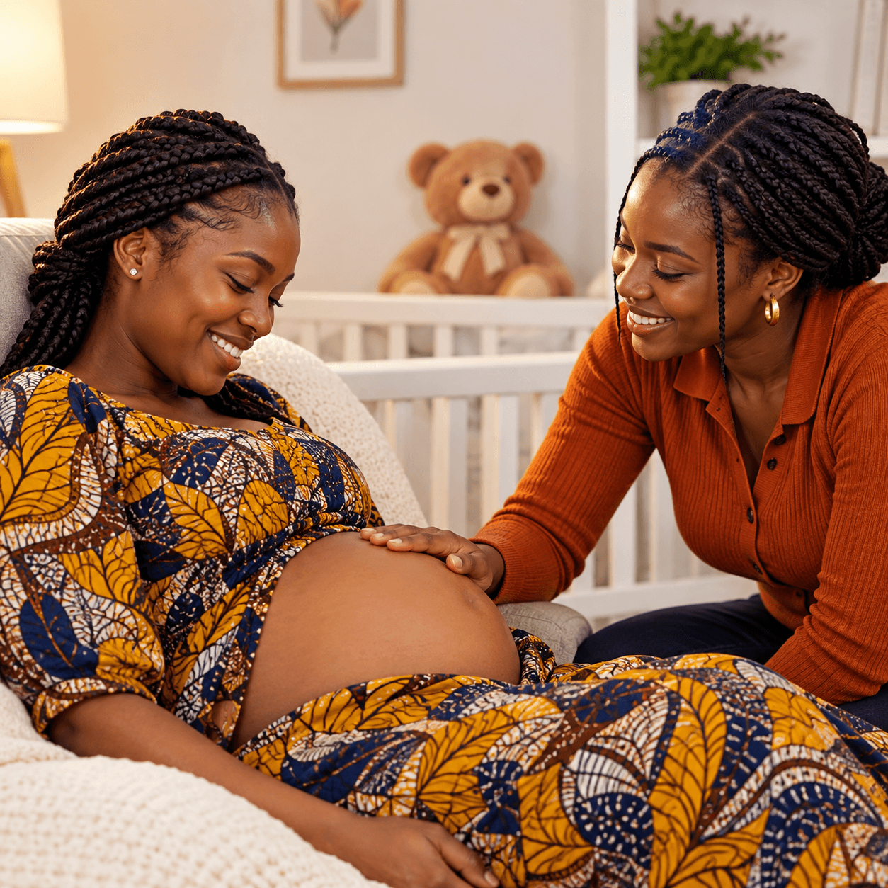 Smiling surrogate mother receiving support